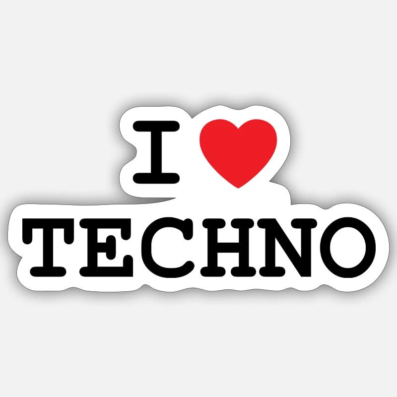 J’adore la techno - Sticker taille S (10 x 10 cm) - blanc mat