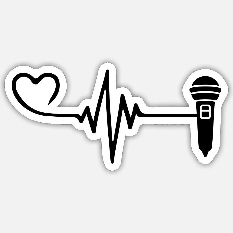 Mikrofon Puls Herz Liebe - Sticker Größe S (10 x 10 cm) - Mattweiß