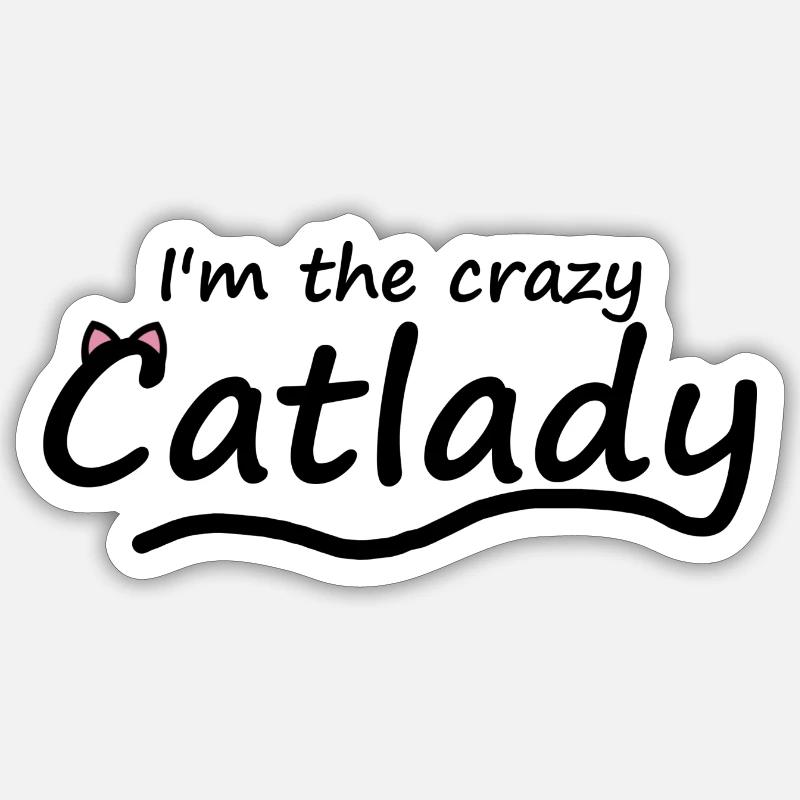 Dame folle chat - Sticker taille S (10 x 10 cm) - blanc mat
