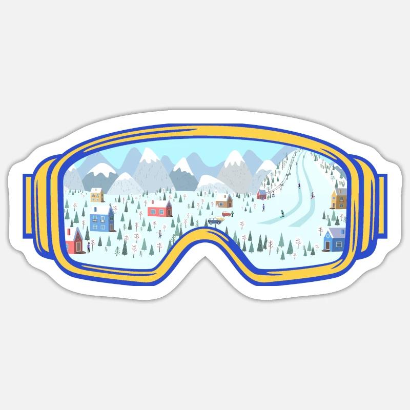 Ski Google, Snowboard - Sticker Größe S (10 x 10 cm) - Mattweiß
