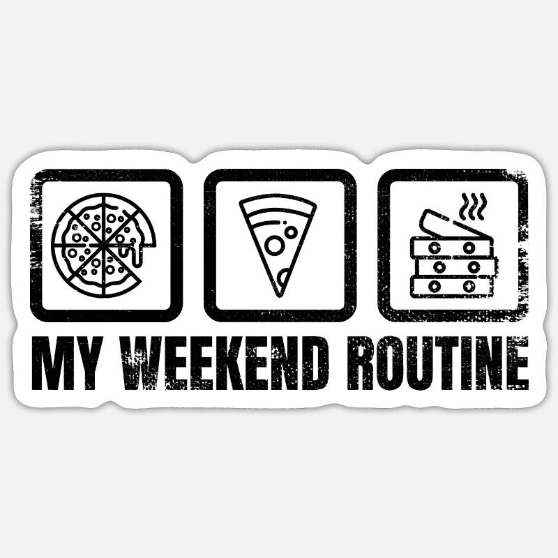 Week-end pizza - Sticker taille S (10 x 10 cm) - blanc mat