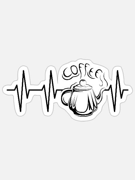 Kaffeekanne retro vintage Herzschlag Kaffee Cafe - Sticker Größe S (10 x 10 cm) - Mattweiß
