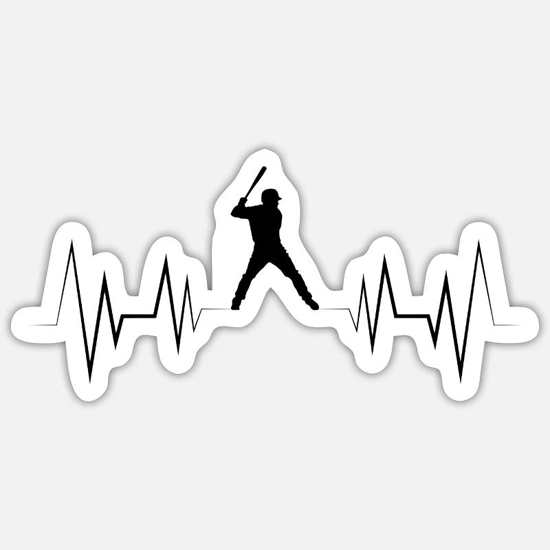 Heartbeat Baseball Silhouette - Sticker taille S (10 x 10 cm) - blanc mat