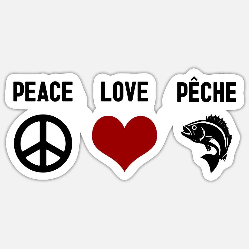 Peace Love Pêche - Sticker taille S (10 x 10 cm) - blanc mat