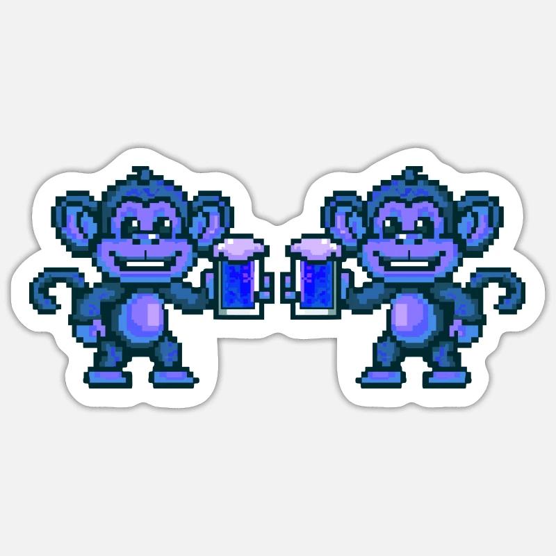 Affe Team Bier Party - Sticker Größe S (10 x 10 cm) - Mattweiß