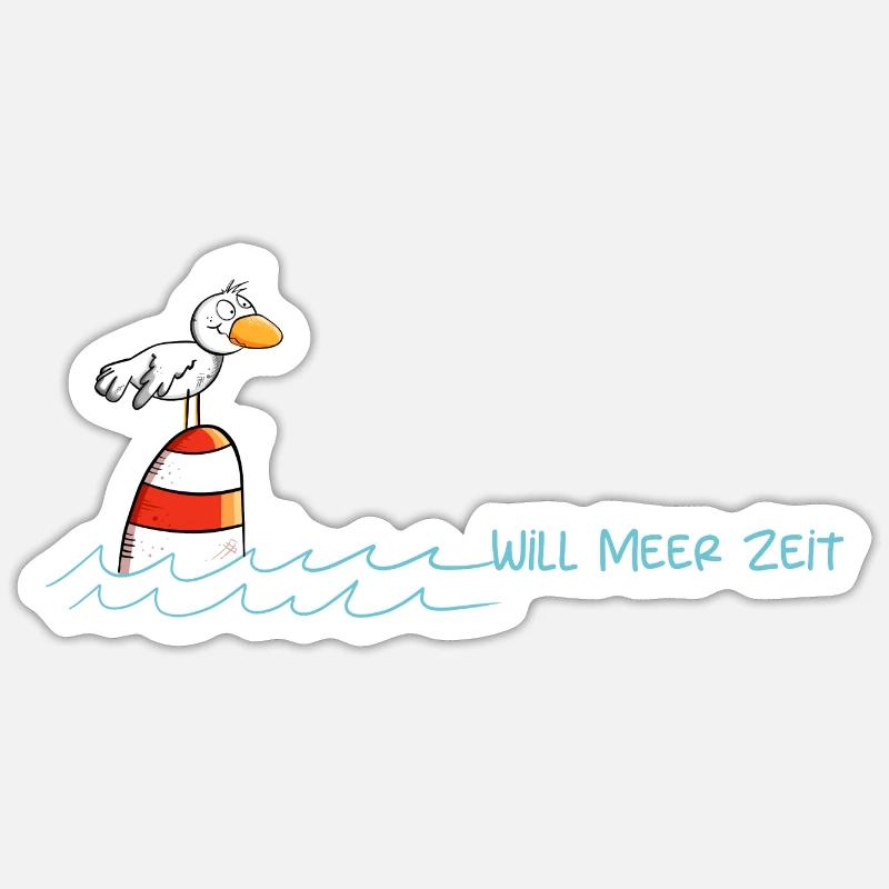 Drollige Möwe Will Meer Zeit Sticker Größe S (10 x 10 cm)