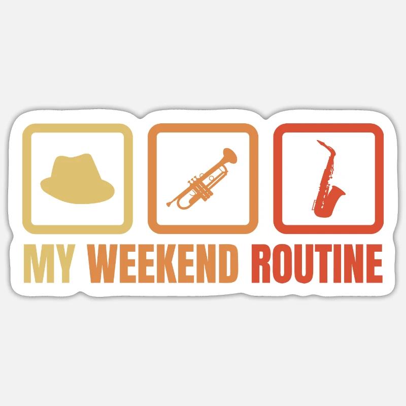 Routine du week-end du trompettiste - Sticker taille S (10 x 10 cm) - blanc mat