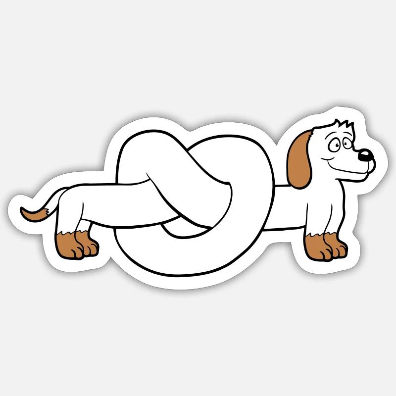 Hund Dackel Brezel Form Knoten Langer Körper Comic - Sticker Größe S (10 x 10 cm) - Mattweiß