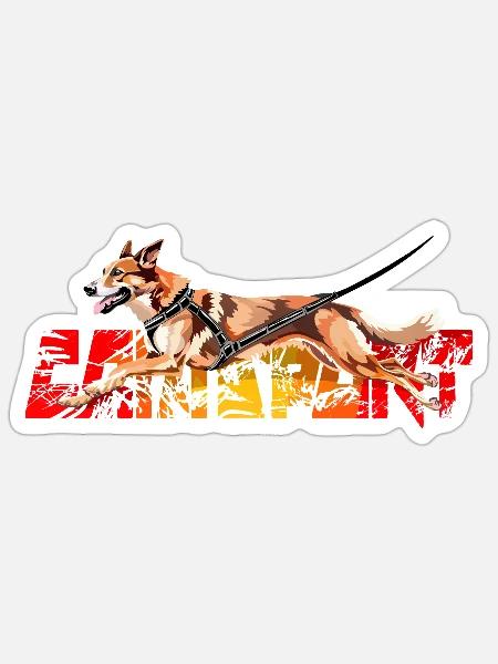 Hund in Aktion Canicross - Sticker Größe S (10 x 10 cm) - Mattweiß