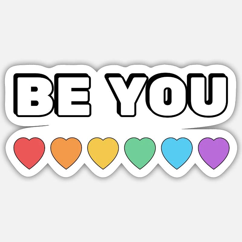 Sei du Rainbow Hearts - Sticker Größe S (10 x 10 cm) - Mattweiß