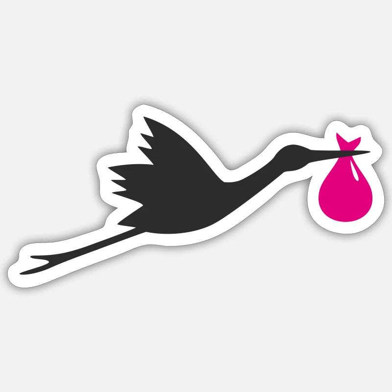 Klapperstorch Storch Mädchen rosa - Sticker Größe S (10 x 10 cm) - Mattweiß