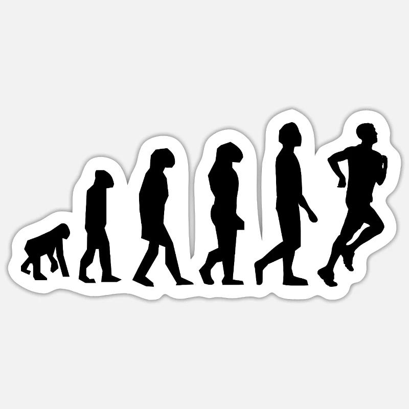 Evolution Joggen / Jogger - Sticker Größe S (10 x 10 cm) - Mattweiß