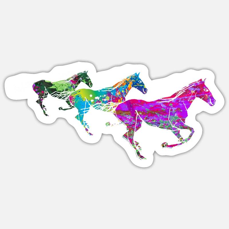 Sauvage coloré mignon chevaux, tiré cheval de cirque - Sticker taille S (10 x 10 cm) - blanc mat