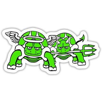 2 Tortues Conscience Équipe Devil Angel Mal Bien - Sticker taille S (10 x 10 cm) - blanc mat - Devant
