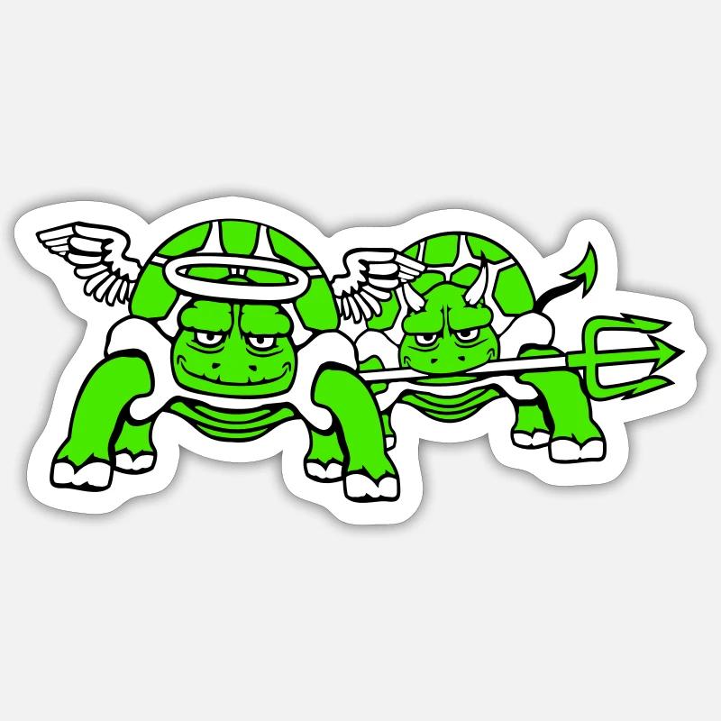 2 Tortues Conscience Équipe Devil Angel Mal Bien Sticker taille S (10 x 10 cm)