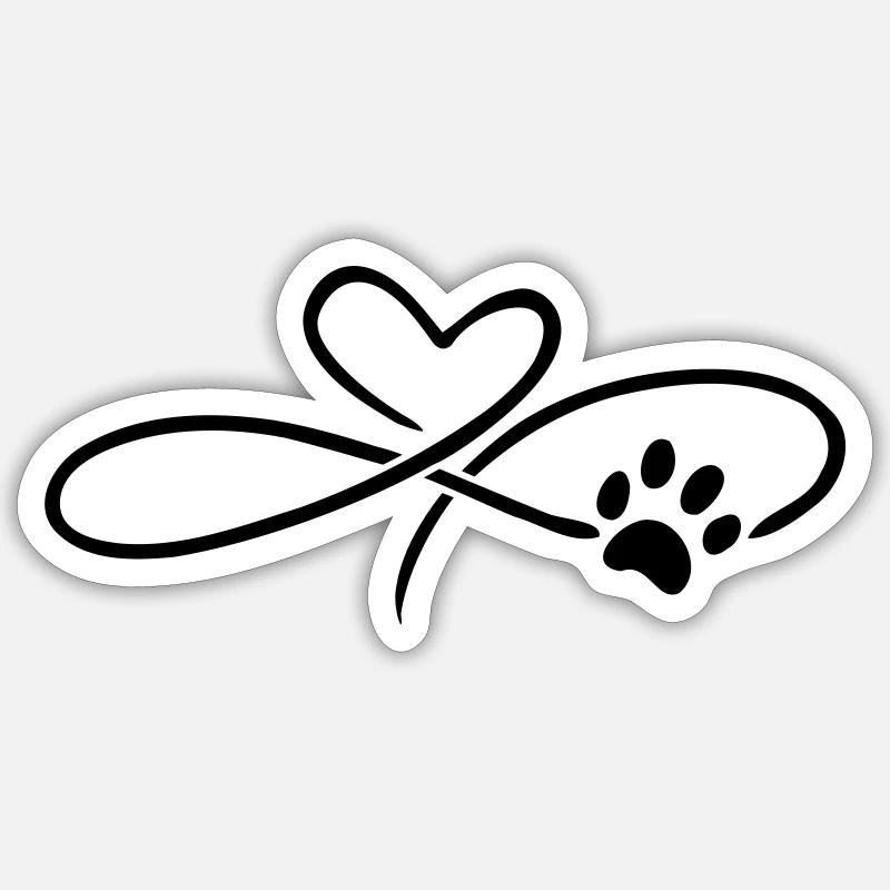 Infinity Herz mit Pfote Hund Katze - Sticker Größe S (10 x 10 cm) - Mattweiß