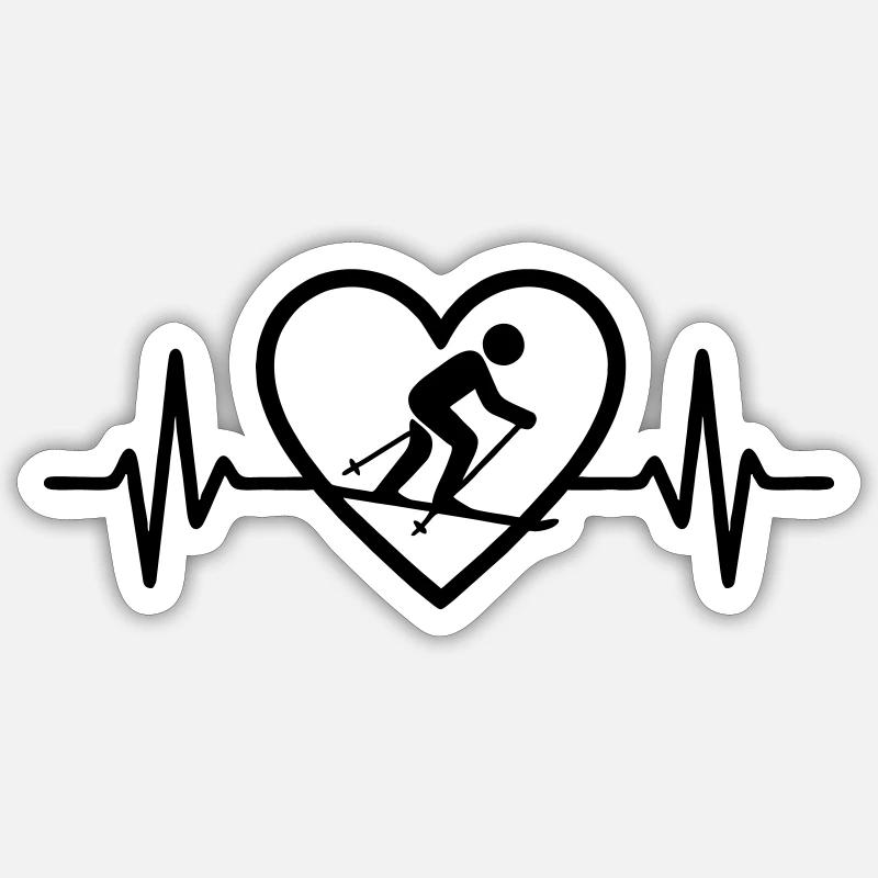 Ski Herz - Sticker Größe S (10 x 10 cm) - Mattweiß