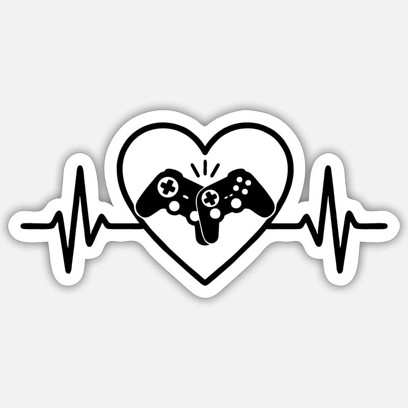 Controller Herz Gamer Liebe Videospiele - Sticker Größe S (10 x 10 cm) - Mattweiß