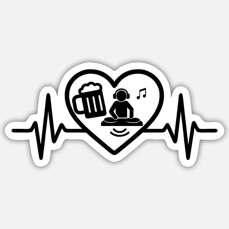 Herz DJ Bier - Sticker Größe S (10 x 10 cm) - Mattweiß