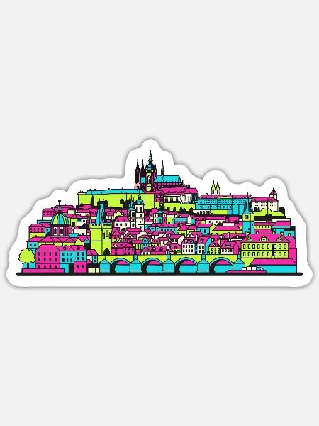 Prager Stadtsilhouette Karlsbrücke Moderne Kunst - Sticker Größe S (10 x 10 cm) - Mattweiß