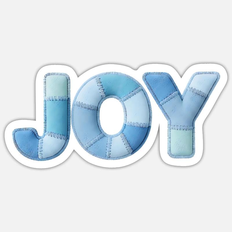 Lettrage Joyeuse en patchwork bleu - Sticker taille S (10 x 10 cm) - blanc mat
