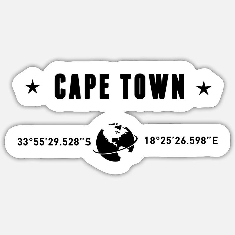 Cape Town Coordinates Black Typography Sticker size S (10 x 10 cm)