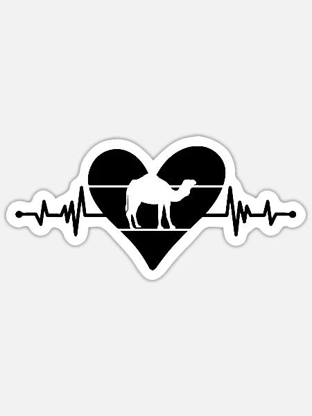 Kamel Herzschlag Herz - Sticker Größe S (10 x 10 cm) - Mattweiß