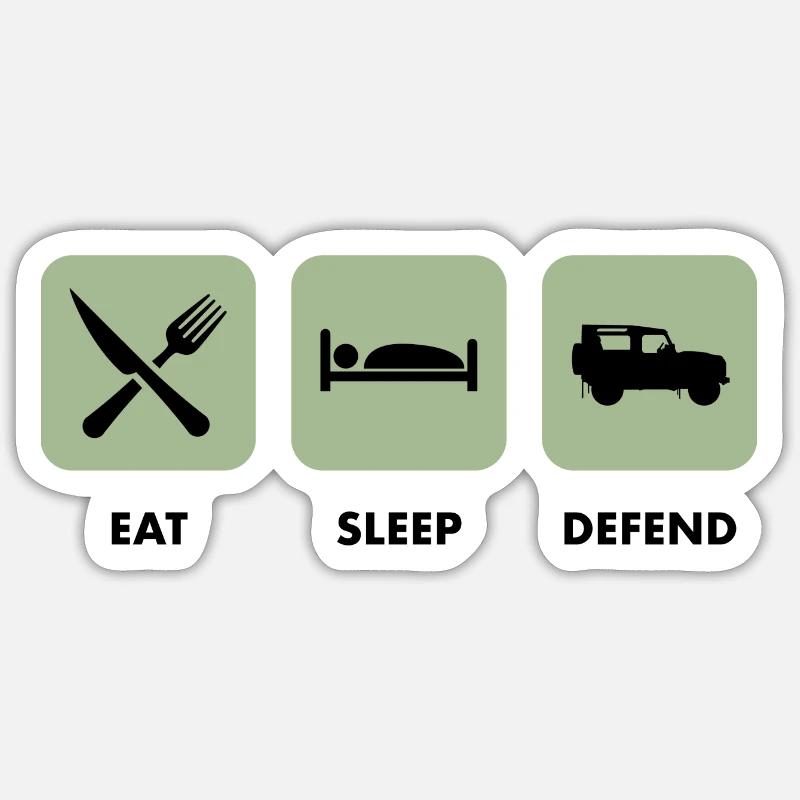 Eat, Sleep & Verteidigung - Sticker Größe S (10 x 10 cm) - Mattweiß