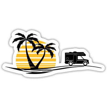 CAMPER BUS VAN Voyage Palmiers Sud - Sticker taille S (10 x 10 cm) - blanc mat - Devant