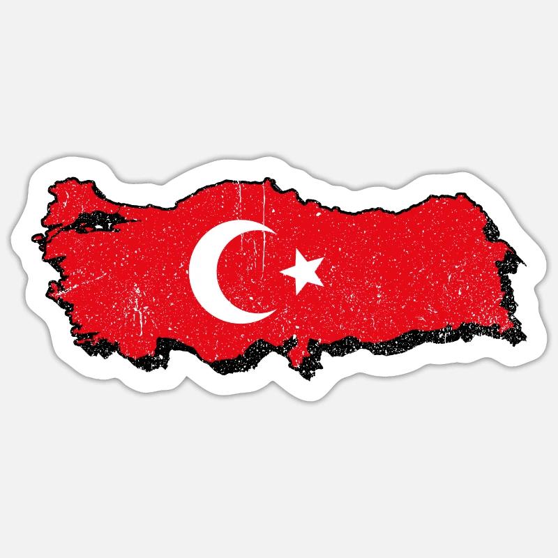 Turkey map with flag. Crescent moon and star - Sticker size S (10 x 10 cm) - white matte