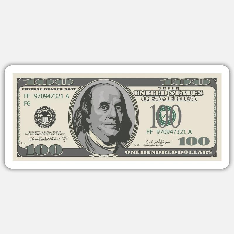 100 Dollar Schein - Sticker Größe S (10 x 10 cm) - Mattweiß