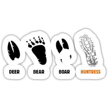 Hirsch, Bär, Wildschwein, Jägerin, Trittsiegel - Sticker Größe S (10 x 10 cm) - Mattweiß - Vorne