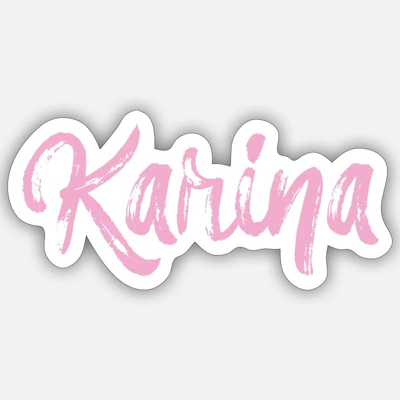 karina,name,cursive,pink,font - Sticker size S (10 x 10 cm) - white matte