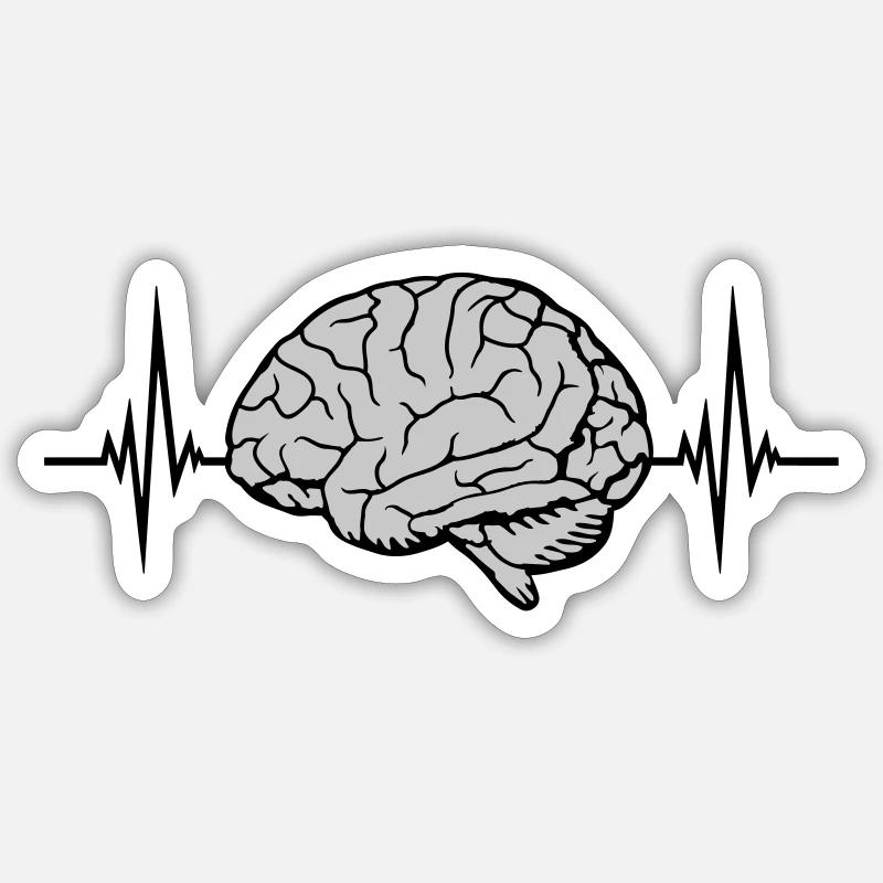 Heartbeat Pulse Brain - Sticker size S (10 x 10 cm) - white matte