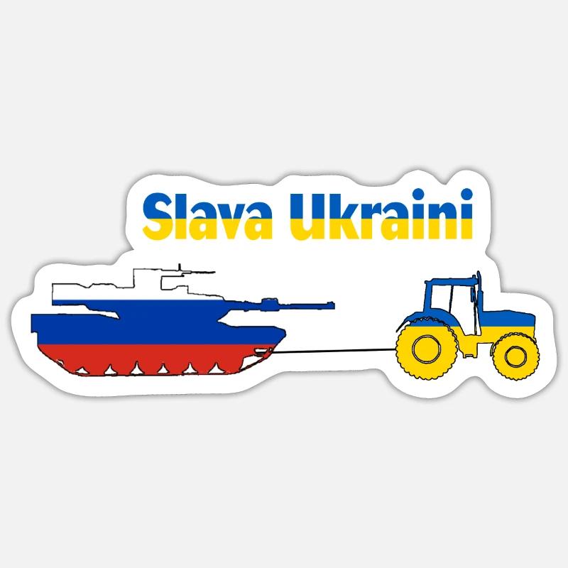Slava Ukraini Tractor pulls Tank Sticker size S (10 x 10 cm)