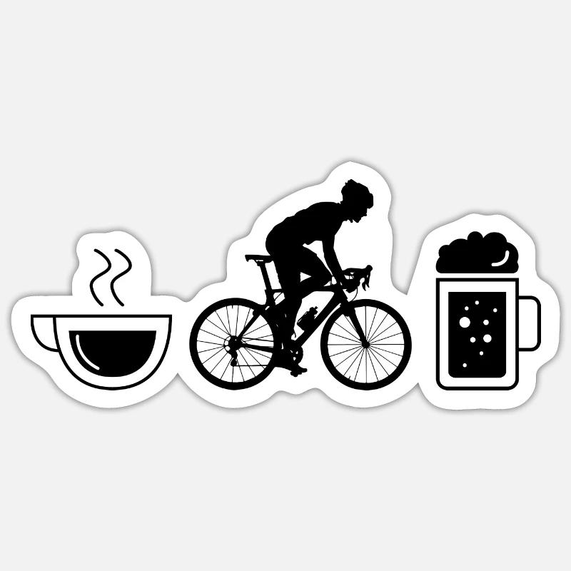 Café bière et cyclisme - - Sticker taille S (10 x 10 cm) - blanc mat