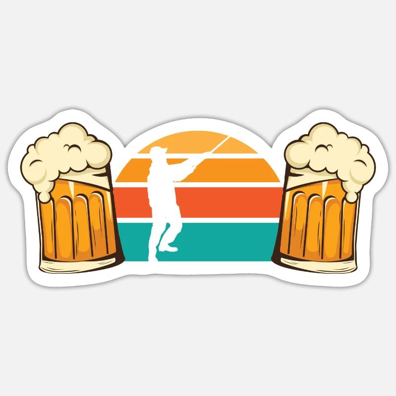 Sunset Angler & Bière - Sticker taille S (10 x 10 cm) - blanc mat