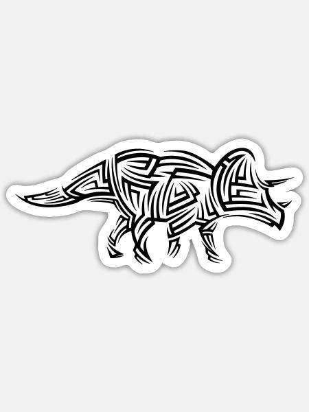 Dinosaurier Triceratops Tribal Tattoo - Sticker Größe S (10 x 10 cm) - Mattweiß