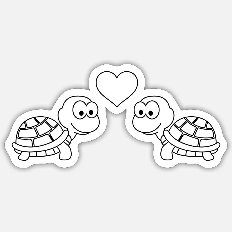 Turtle Comic Couple Love - Sticker size S (10 x 10 cm) - white matte