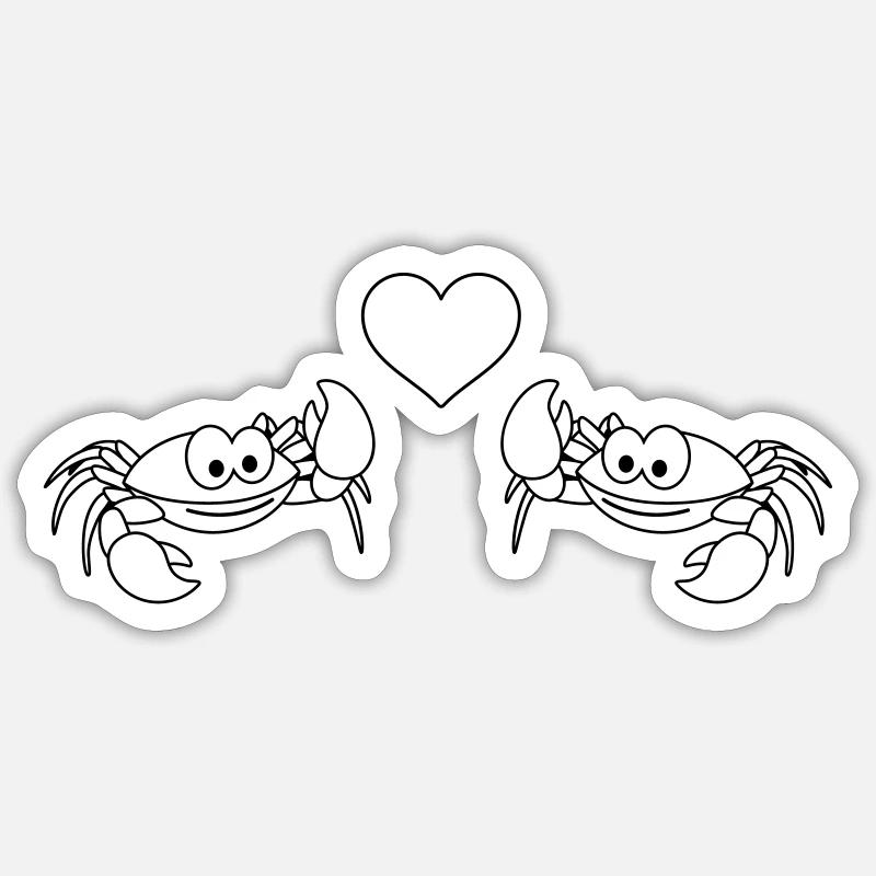Crab Comic Couple Amour - Sticker taille S (10 x 10 cm) - blanc mat