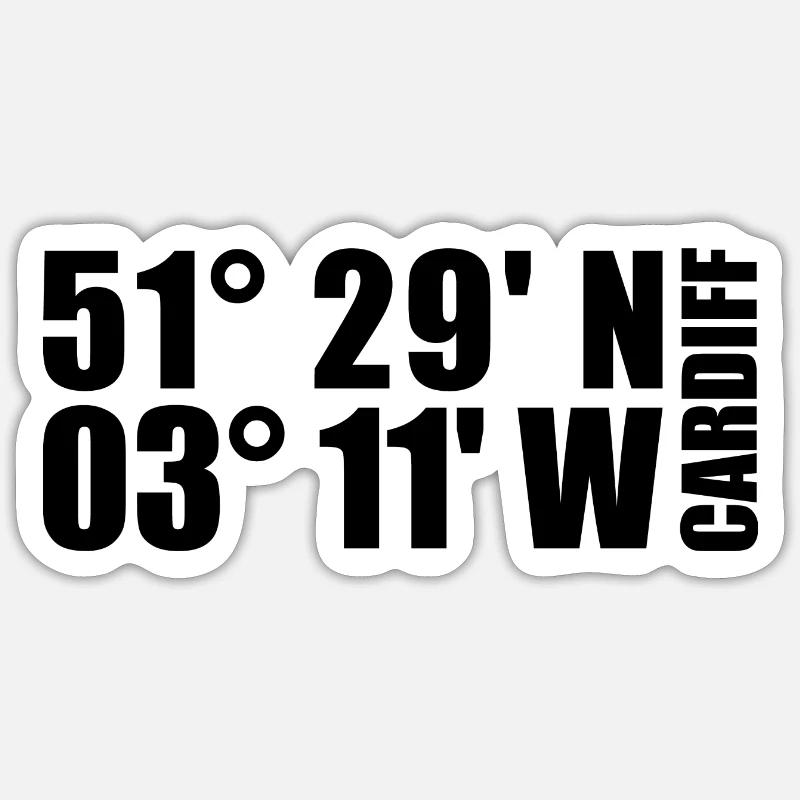 Coordonnées de Cardiff - Sticker taille S (10 x 10 cm) - blanc mat