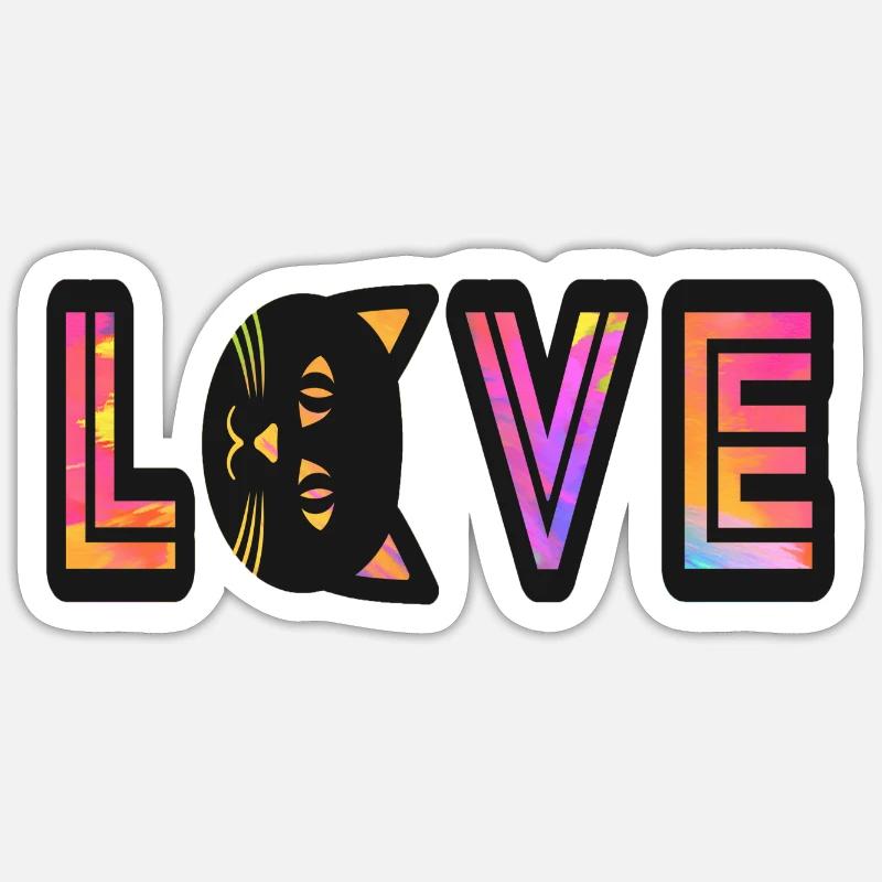 Love & LOVE Chat, Chat, Ami chat, Chat - Sticker taille S (10 x 10 cm) - blanc mat