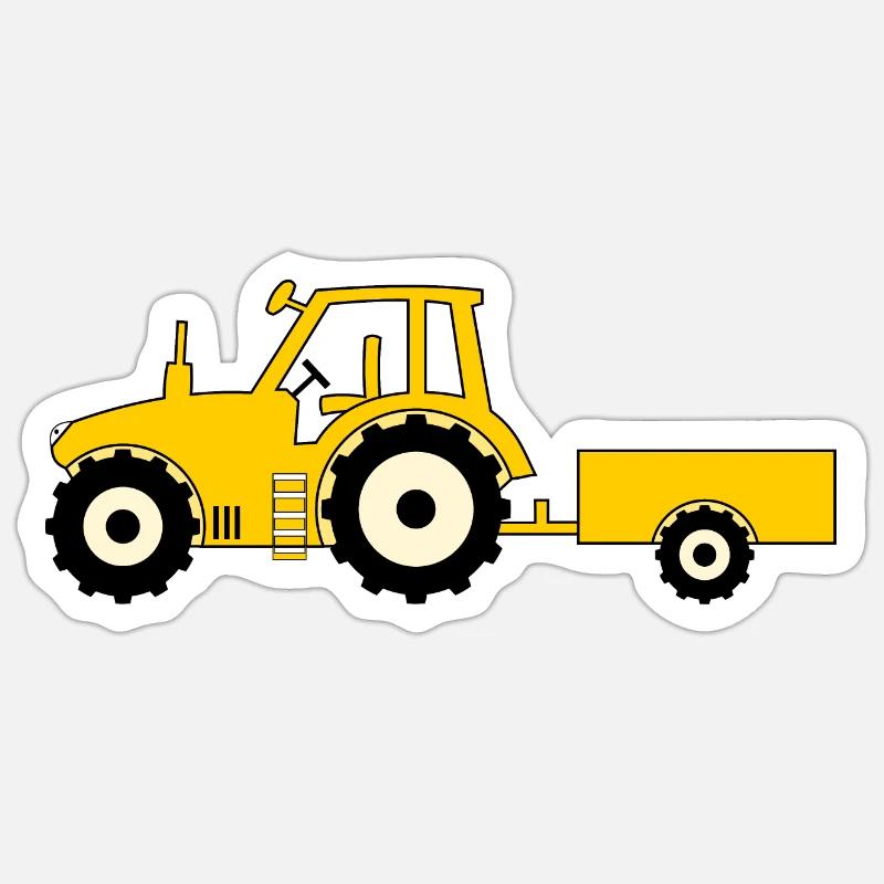 Tracteur avec remorque jaune - Sticker taille S (10 x 10 cm) - blanc mat