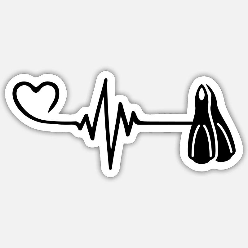 Taucherflossen puls herz - Sticker Größe S (10 x 10 cm) - Mattweiß