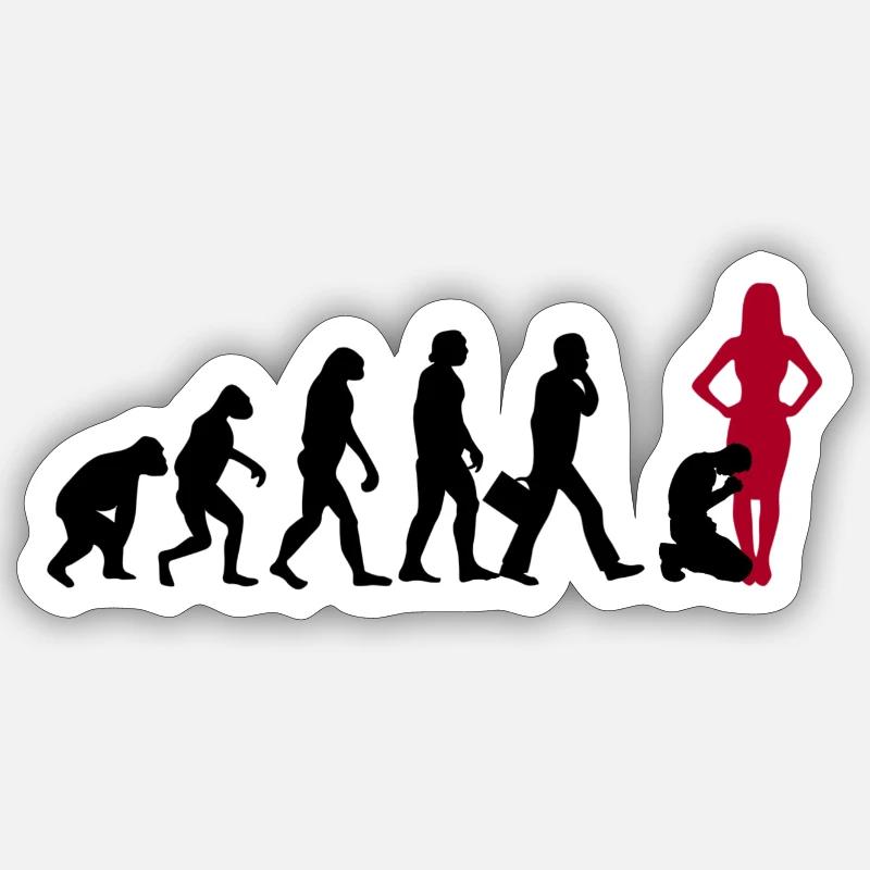 Evolution des Mannes unter der Frau Sticker Größe S (10 x 10 cm)
