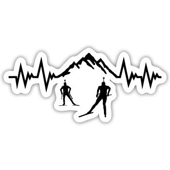 Biathlon, ski de fond, pouls du ski de fond battement de cœur - Sticker taille S (10 x 10 cm) - blanc mat - Devant