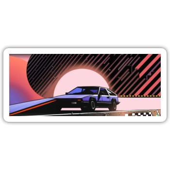 Synthwave Sportwagen Auto since fiction future - Sticker Größe S (10 x 10 cm) - Mattweiß - Vorne