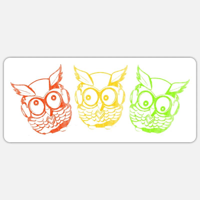 Eulen bunt drei - Sticker Größe S (10 x 10 cm) - Mattweiß
