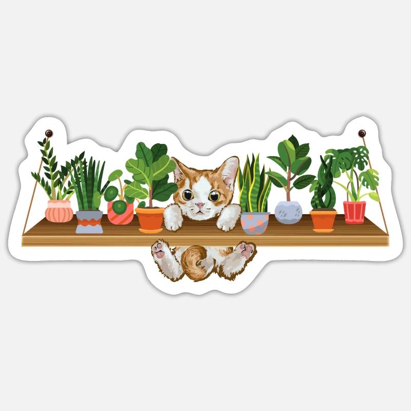 Propriétaire de plante de chaton espiègle - Sticker taille S (10 x 10 cm) - blanc mat