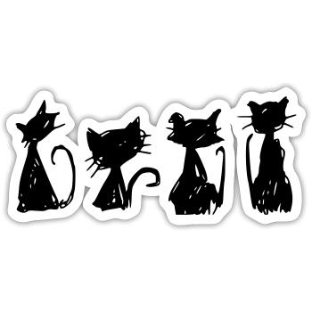 schwarze katzen skizzen silhouetten zeichnung hand freie hand - Sticker Größe S (10 x 10 cm) - Mattweiß - Vorne